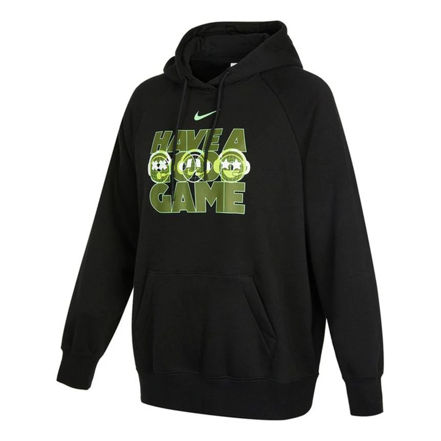 (WMNS) Nike NSW Graphic Hoodie 'Black Green' DO7197-010 | KICKS CREW