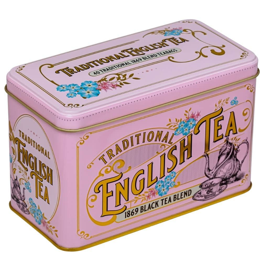 New English Teas Vintage Victorian Tea Tin with 40 Fine 1869 Blend English Teabags (Pink) | Amazon (US)