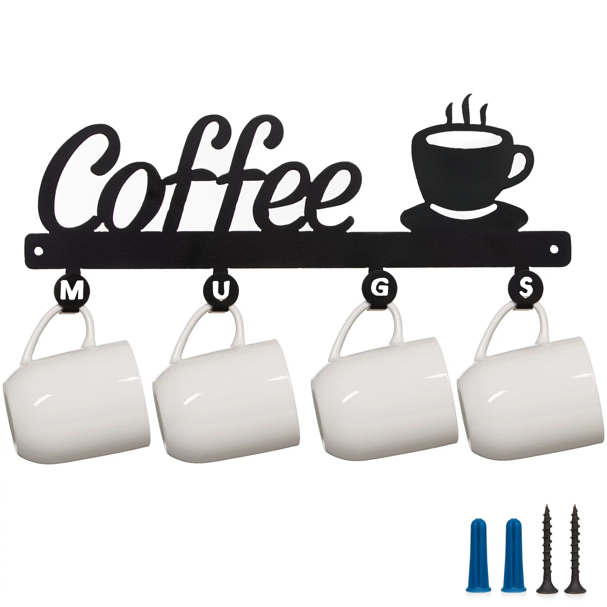 Coffee Bar Decor Sign Coffee Mug Holder Wall Mounted -Coffee Cup Rack Holds 4 Cups, Coffee Sign M... | Walmart (US)