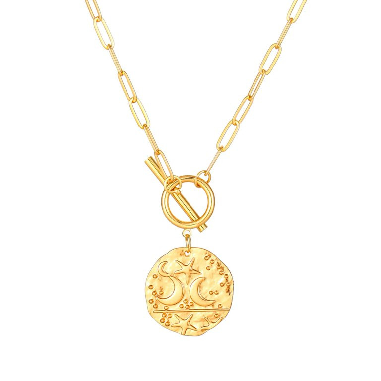 Mightlink Necklace Medal Star Moon Solid Color Stainless Alloy Polished Hollow Out Chain Neck Dec... | Walmart (US)