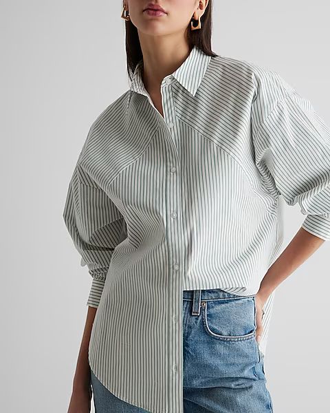 Cotton-Blend Striped Boyfriend Portofino Shirt | Express