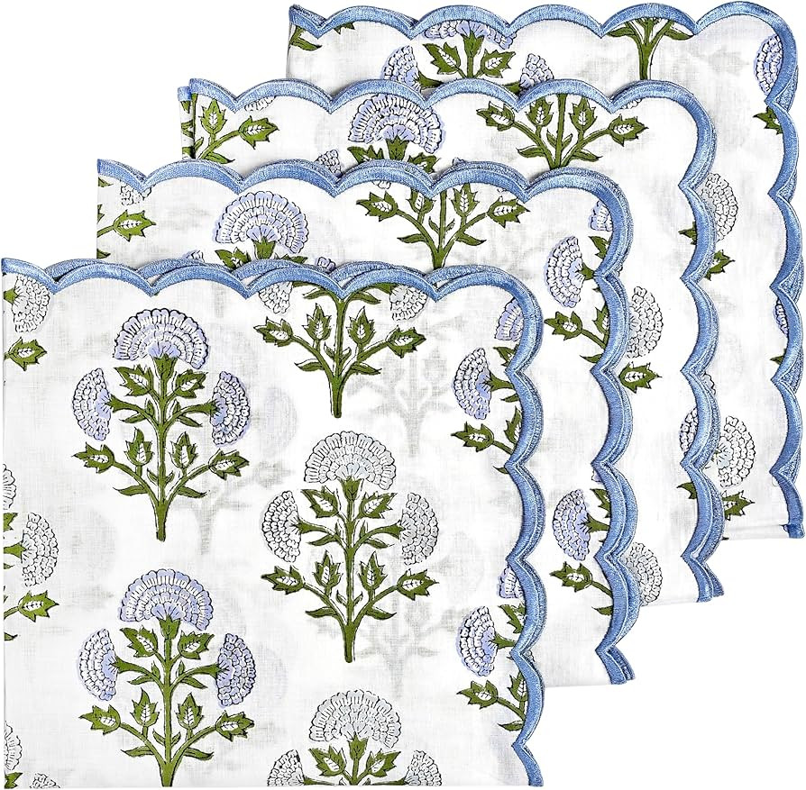Ridhi Hand Block Print Mughal Buta Blue 18" x 18" (Set of 4) Embriodery Table Napkins Reusable Co... | Amazon (US)