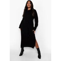 Womens Plus Belted Knitted Midi Dress - Black - 26, Black | Boohoo.com (UK & IE)
