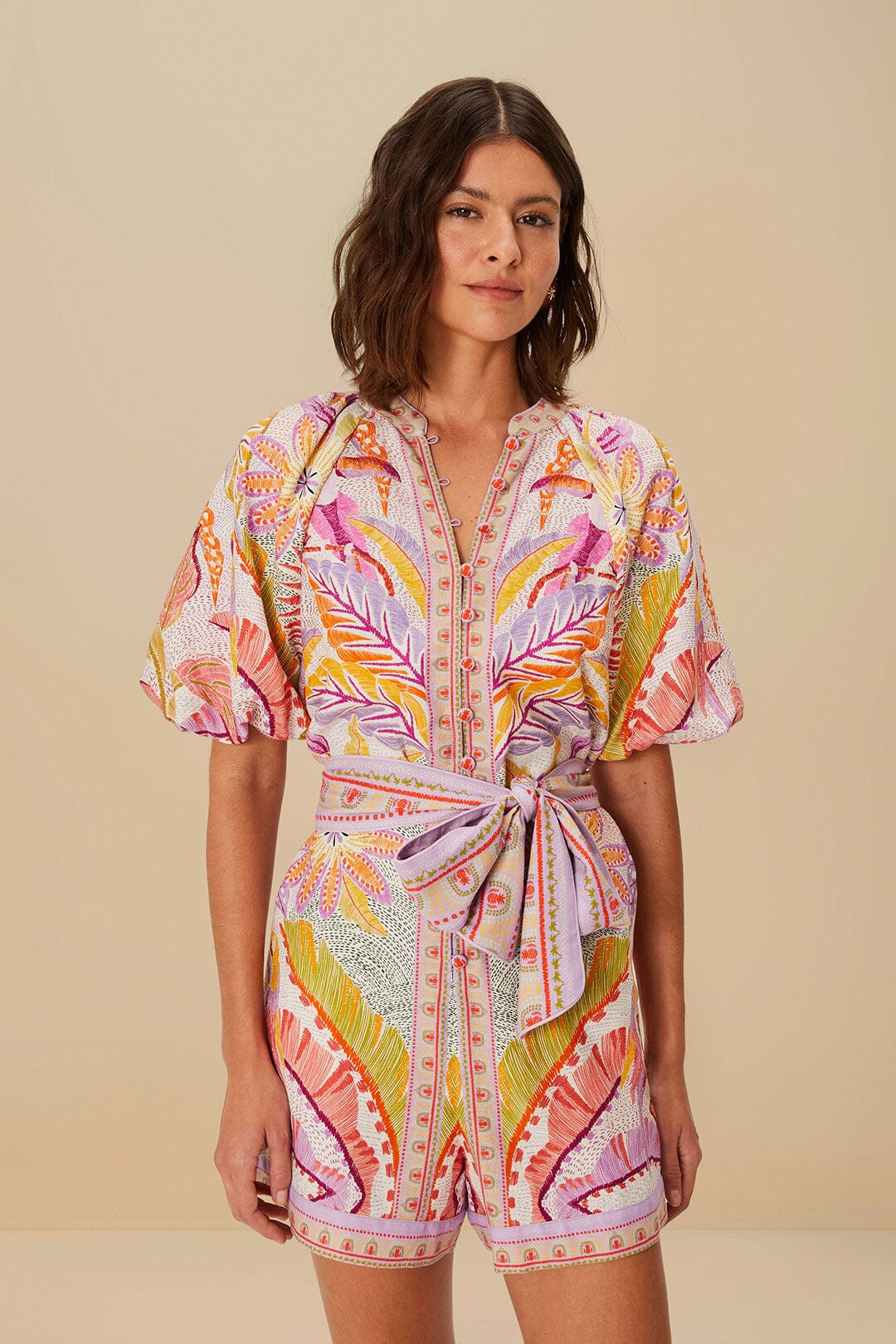 Pearl Jungle Dots Tapestry LENZING™ ECOVERO™ Euroflax™ Romper | FarmRio (US)