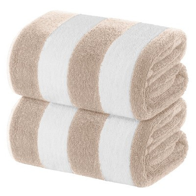 White Classic 100% Cabana Striped Oversized Beach Towels Set of 2 - 35x70" Beige | Target