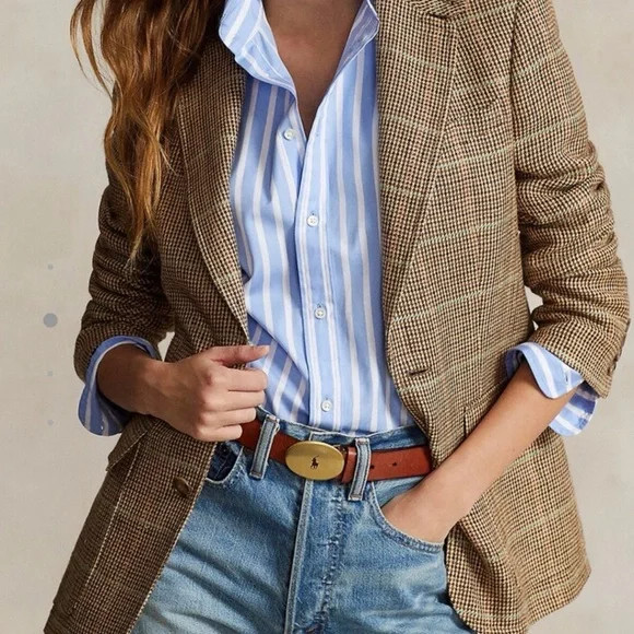 Polo Ralph Lauren Plaid Linen-Silk Blazer Brown Multi Check 8 | Poshmark