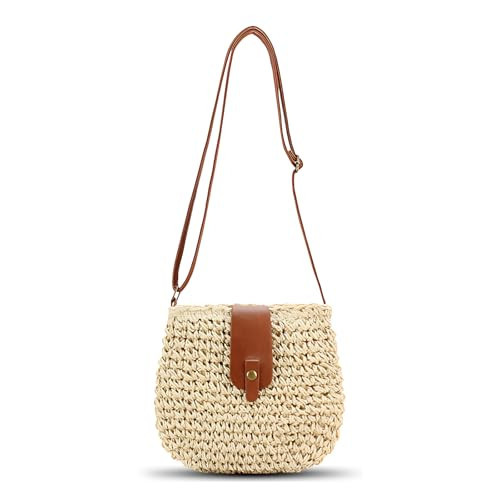 Bototack Small Straw Crossbody Bag for Women Boho Handmade Woven Summer Beach Bag Handbags Shoulder Purse for Vacation (Beige) | Amazon (US)