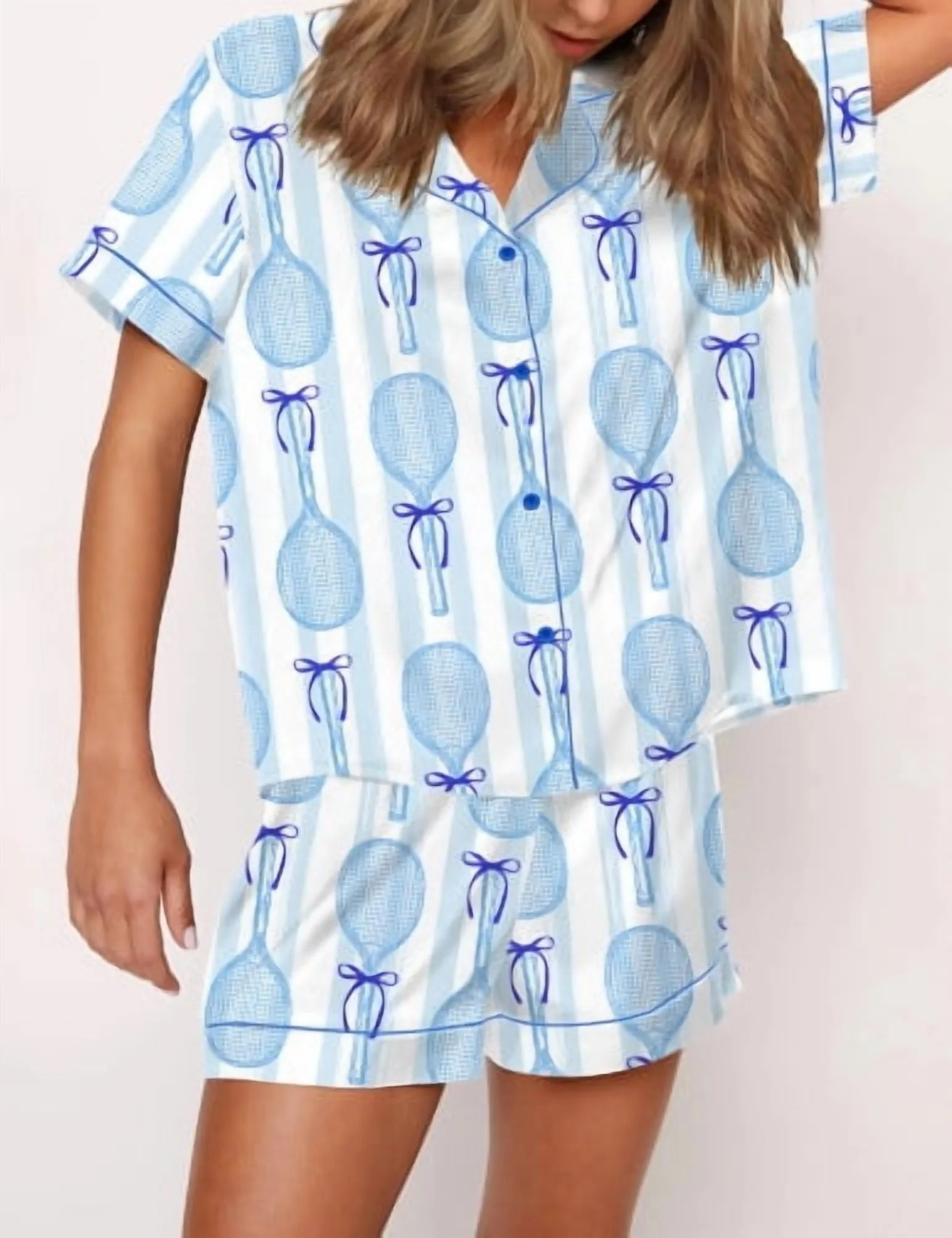SheShow Coquette Tennis Silky Casual Short Sleeve Pajama Set for Women, White, L | Walmart (US)