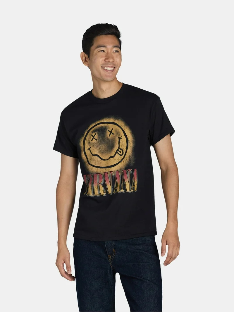 Nirvana Men's & Big Men's Gradient Smile Face Graphic Band Tee with Short Sleeves, Sizes S-3XL | Walmart (US)