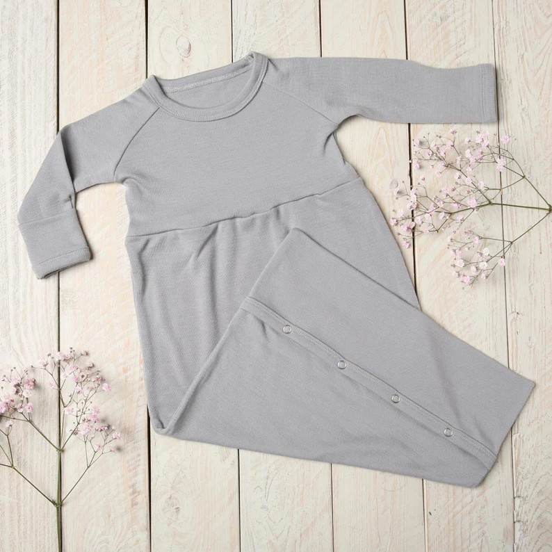 Merino Wool Long Sleeve Kid's Sleeping Bag Baby Gown - Etsy | Etsy (US)