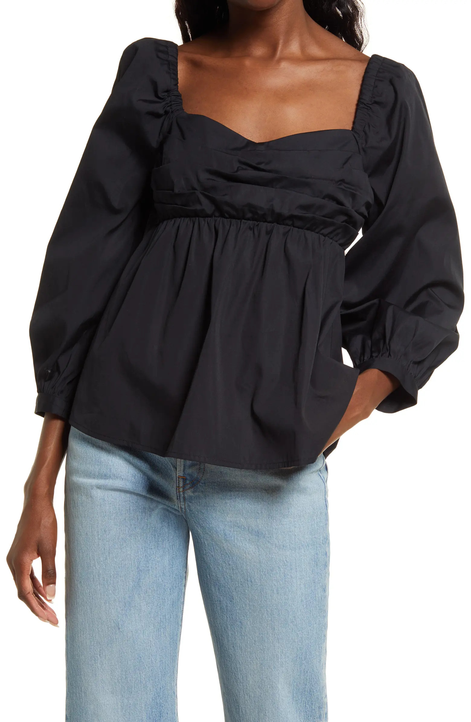 Open Edit Cotton Poplin Babydoll Top | Nordstrom | Nordstrom