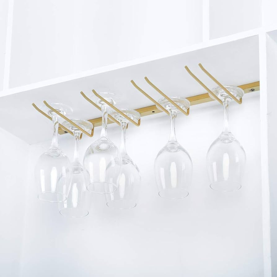 Under Cabinet Wine Glass Rack,Stemware Rack Holds up to 8 Wine Glass,Hanging Wine Glass Holder,Me... | Amazon (US)