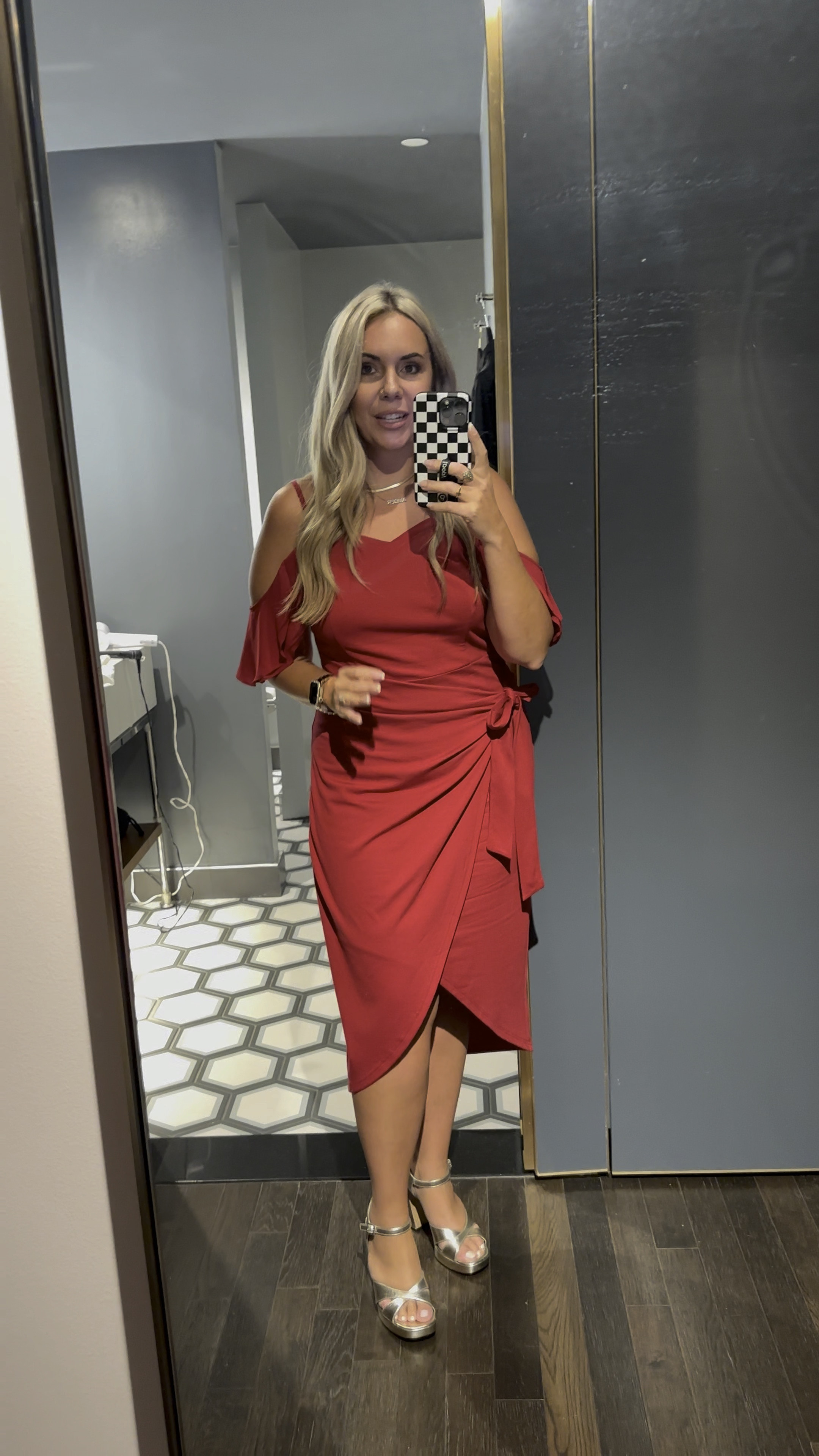 This off the shoulder cocktail dress from Amazon is so nice! I love a good wrap style dress and it’s TTS. I’m in my normal size large. 

#LTKCon #LTKmidsize #LTKVideo