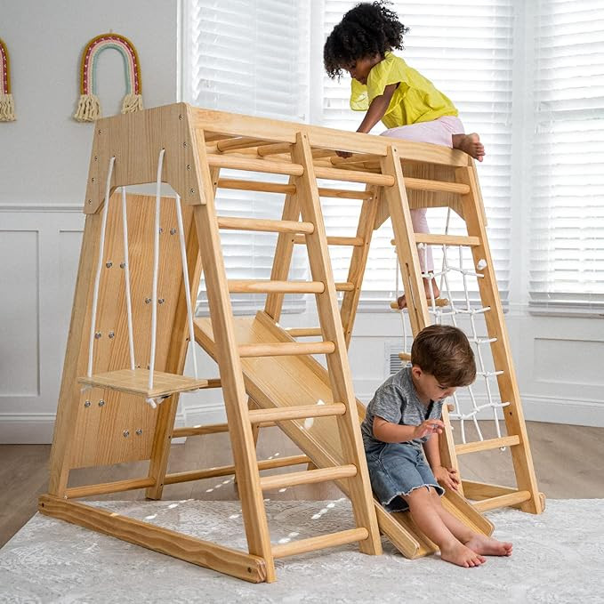 Amazon.com: Avenlur Indoor Playground Jungle Gym Kids, Toddlers Wooden Climber Playset 6-in-1 Sli... | Amazon (US)