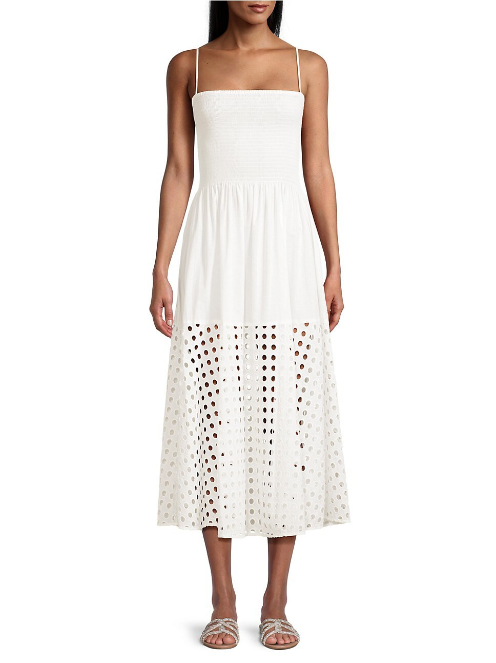 The Kennedy Smocked Eyelet Midi-Dress | Saks Fifth Avenue