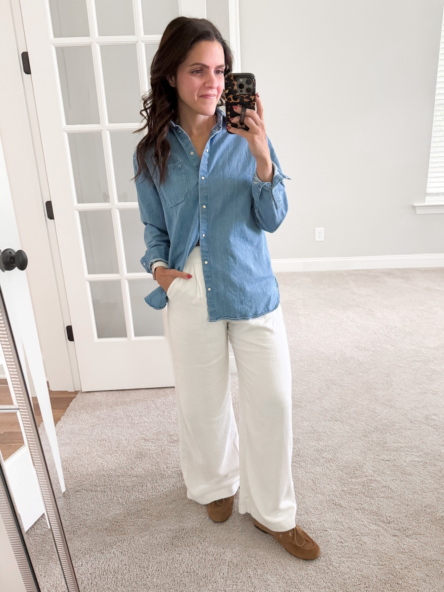 What I wore: 
Chambray shirt: Sézane, XS
Linen pants: Z Supply, XS
Suede boat shoes: Madewell, tts 

#LTKStyleTip