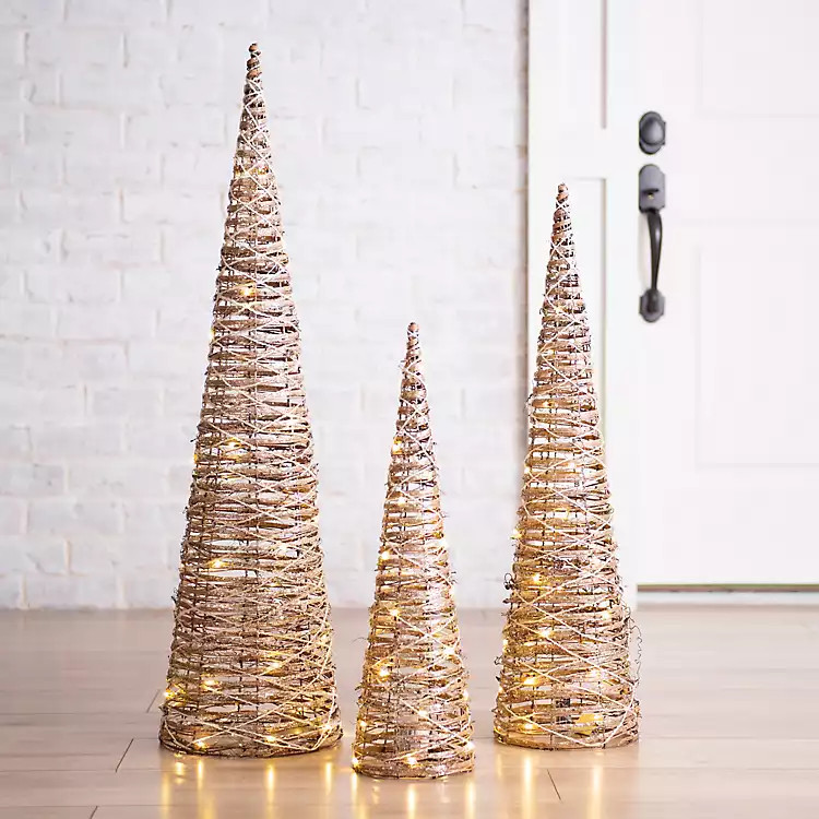 Pre-Lit Medium Glitter Rattan Mini Christmas Tree | Kirkland's Home