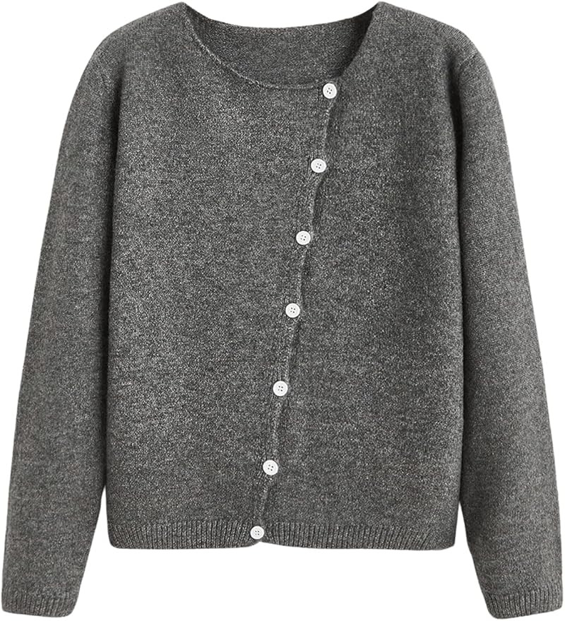 SHENHE Women's Asymmetrical Button Down Crewneck Cardigan Long Sleeve Casual Sweater | Amazon (US)