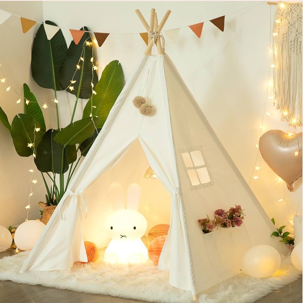 Teepee Tent for Kids-Portable Children Play Tent Indoor Outdoor (White) | Amazon (US)