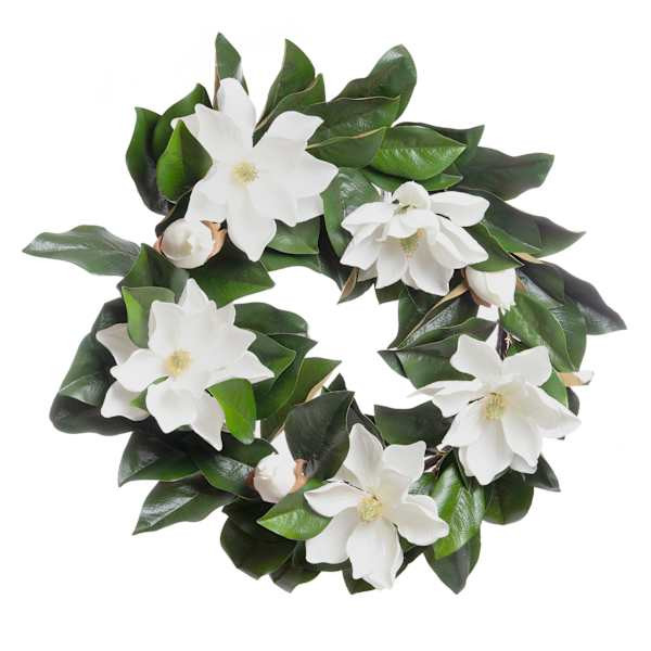 White Magnolia Floral Wreath, 28" | At Home