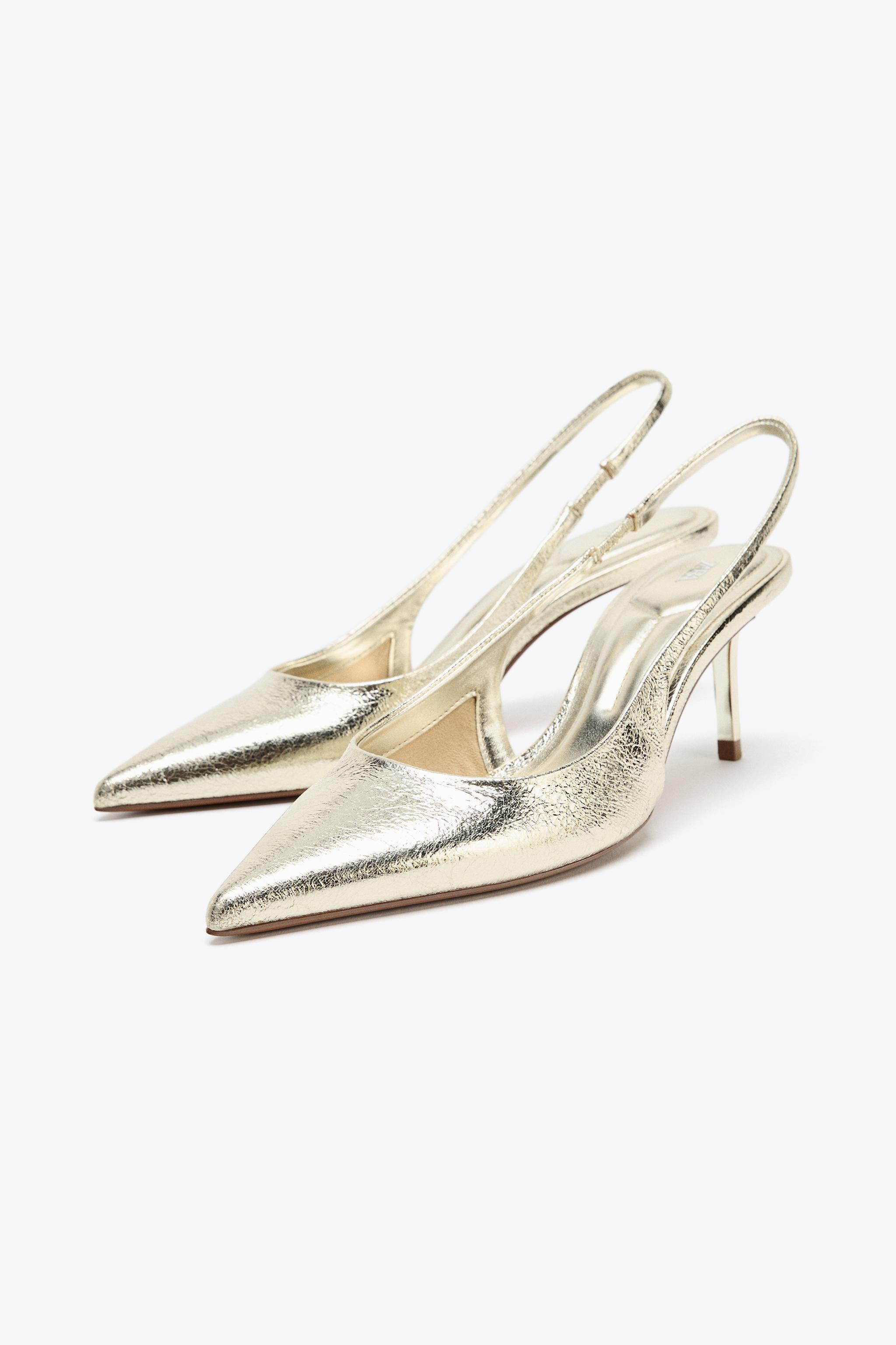 METALLIC-EFFECT SLINGBACK HEELS | Zara UK