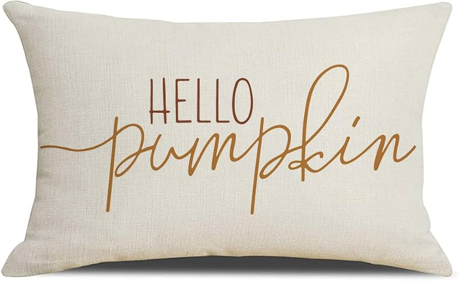 Fall Lumbar Pillow Cover 12x20 Inch Hello Pumpkin White Pillow Case Outdoor Decorative Lumbar Thr... | Amazon (US)