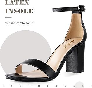 Ankis Nude Black Silver Gold Heels for Women Open Toe Ankle Strap Chunky Heel Pump Sandals Party ... | Amazon (US)