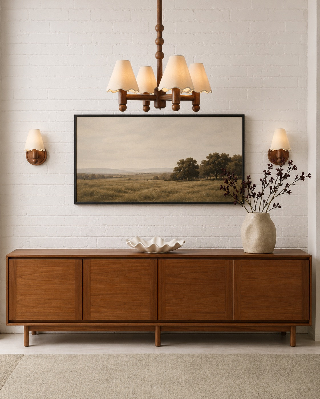 West Elm inspired living room decor with the warm, elevated look I love. I pulled together beautiful home finds to create a warm modern living room with rich wood tones, neutral landscape art, statement lighting and simple organic accents. If you love West Elm style, organic modern home, neutral home decor and timeless living room inspiration, these pieces work together so beautifully. Media console, TV stand, living room furniture, console table, entryway console. Linking everything to recreate the look!

#LTKHome #LTKSaleAlert #LTKSeasonal