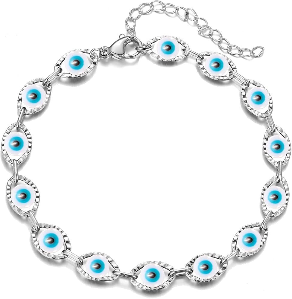 Evil Eye Bracelet for Women，14K Gold Plated Turkish Blue Eye Chain Bracelets for Girls | Amazon (US)