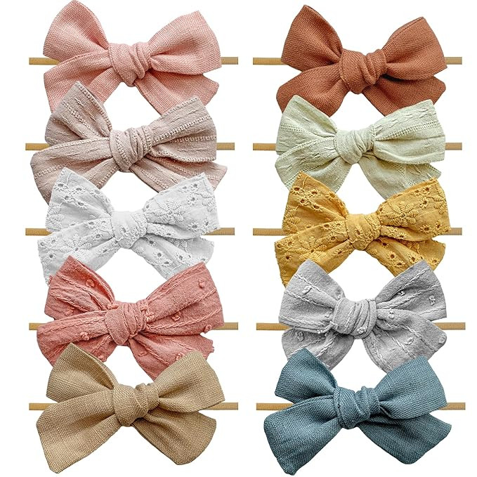 Amazon.com: Mai Bebe Baby Bow Headbands - 10PCS Baby Girl Nylon Headbands - Bows on Nylon Headban... | Amazon (US)