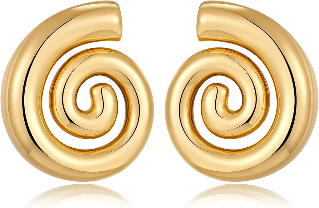 Gold Sliver Chunky Statement Earrings for Women - Spiral Swirl Vintage Stud Earrings, Trendy Chun... | Amazon (US)