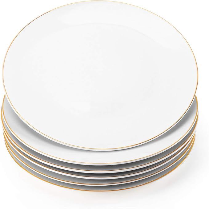 Amazon.com | Gsain 8” Porcelain Appetizer Plates with Golden Rim, Ceramic Cream White Round Des... | Amazon (US)