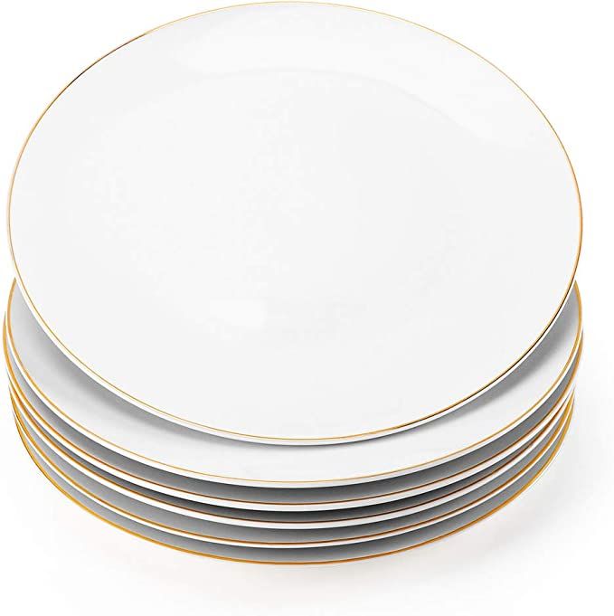 Gsain 8” Porcelain Appetizer Plates with Golden Rim, Ceramic White Round Dessert Serving Plate ... | Amazon (US)