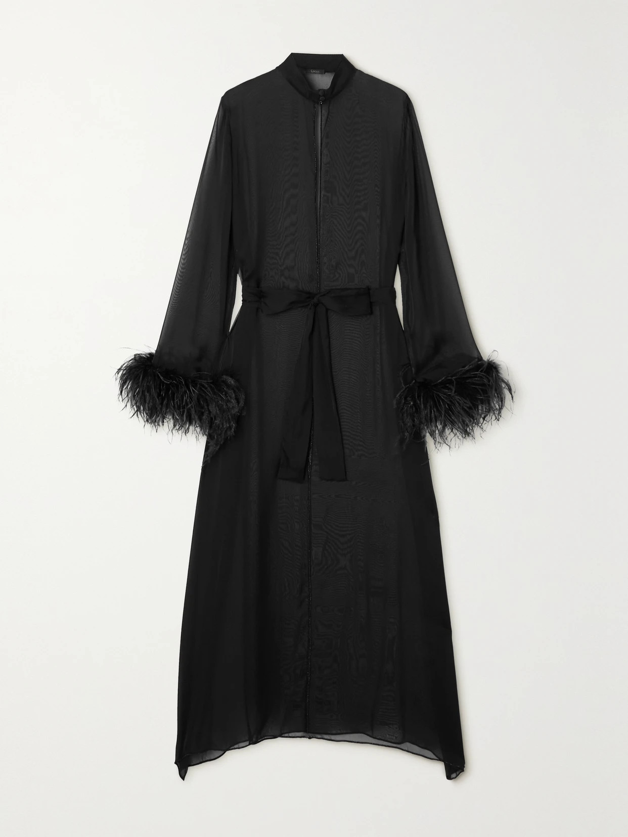 Oséree - Plumage Feather-trimmed Silk-chiffon Robe - Black | NET-A-PORTER (US)