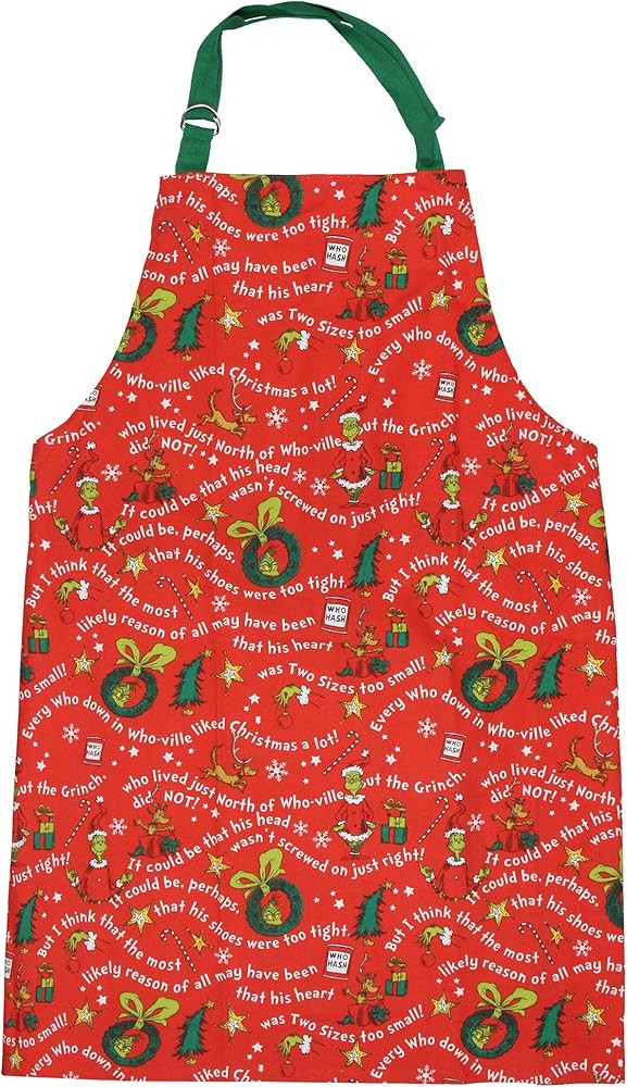 MJC Grinch Apron Dr Seuss How The GRINCH Stole Christmas Storybook Icons Adult Kitchen Apron Adju... | Amazon (US)