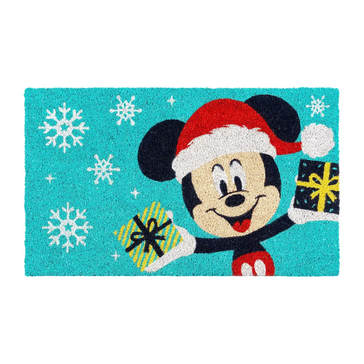 1'5"x2'5" Mickey Christmas Coir Doormat Teal Blue - Disney | Target