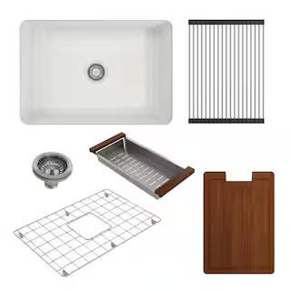 BOCCHI Sotto White Fireclay 27 in. Single Bowl Undermount Kitchen Sink with Accessories 1360-001-... | The Home Depot