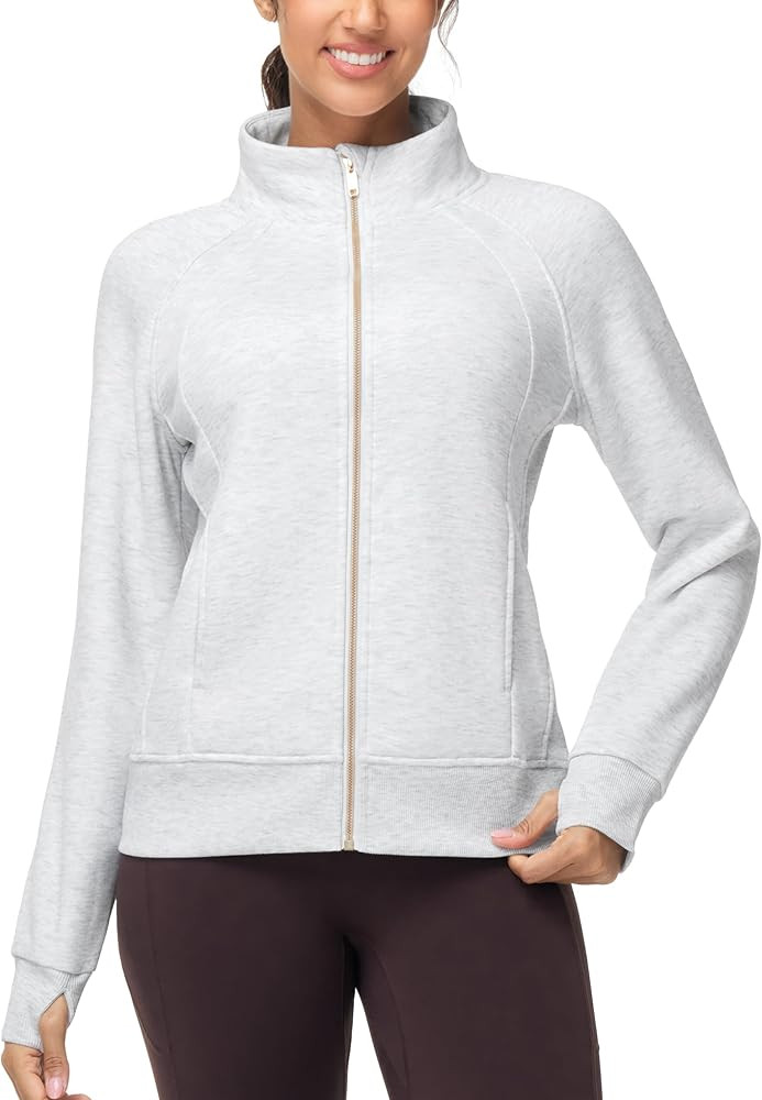 THE GYM PEOPLE Women's Full Zip Up Workout Sweatshirts Fleece Stand Collar Fall Jackets with Pock... | Amazon (US)
