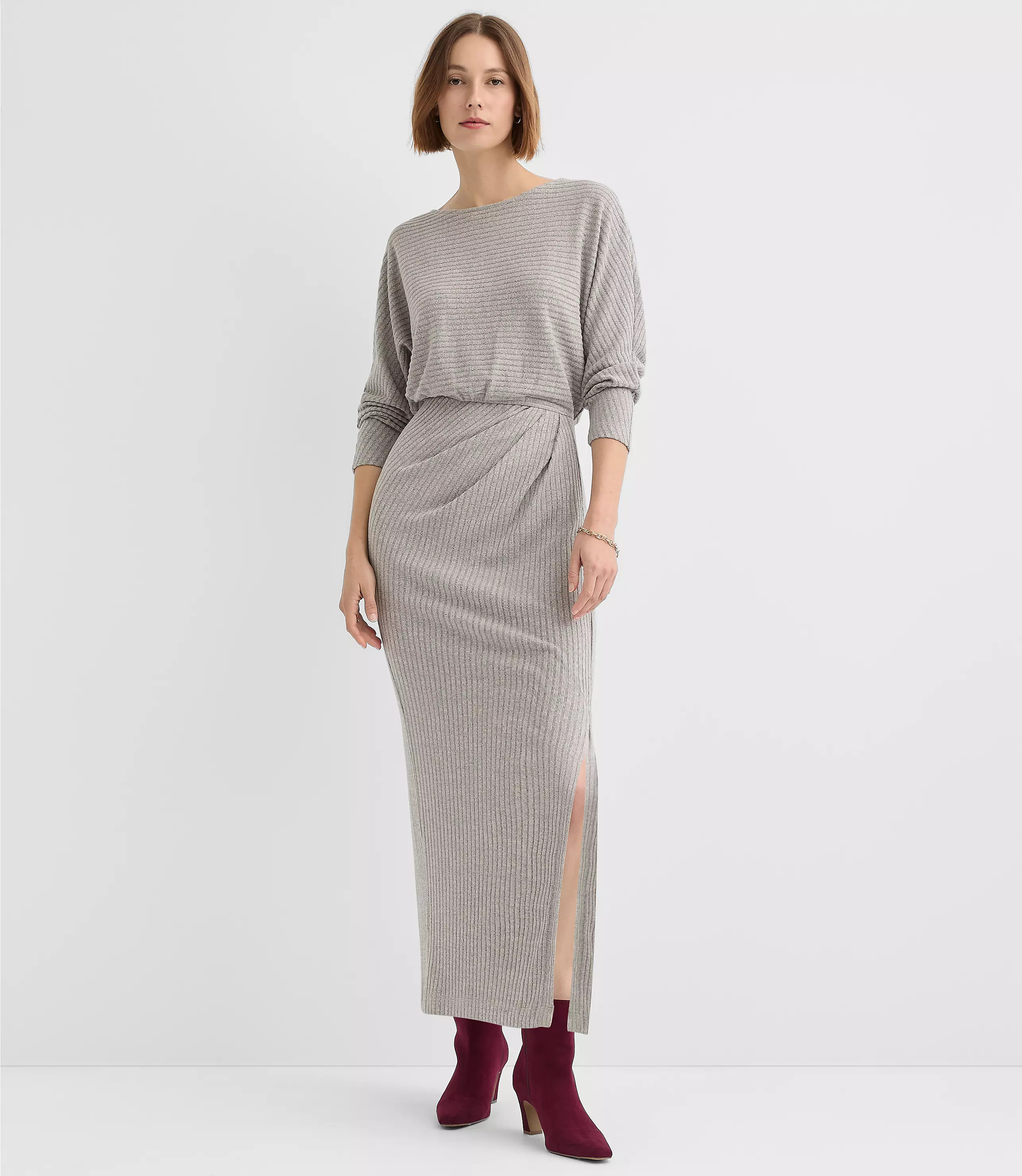 Brushed Ottoman Side Pleated Midi Dress | LOFT
