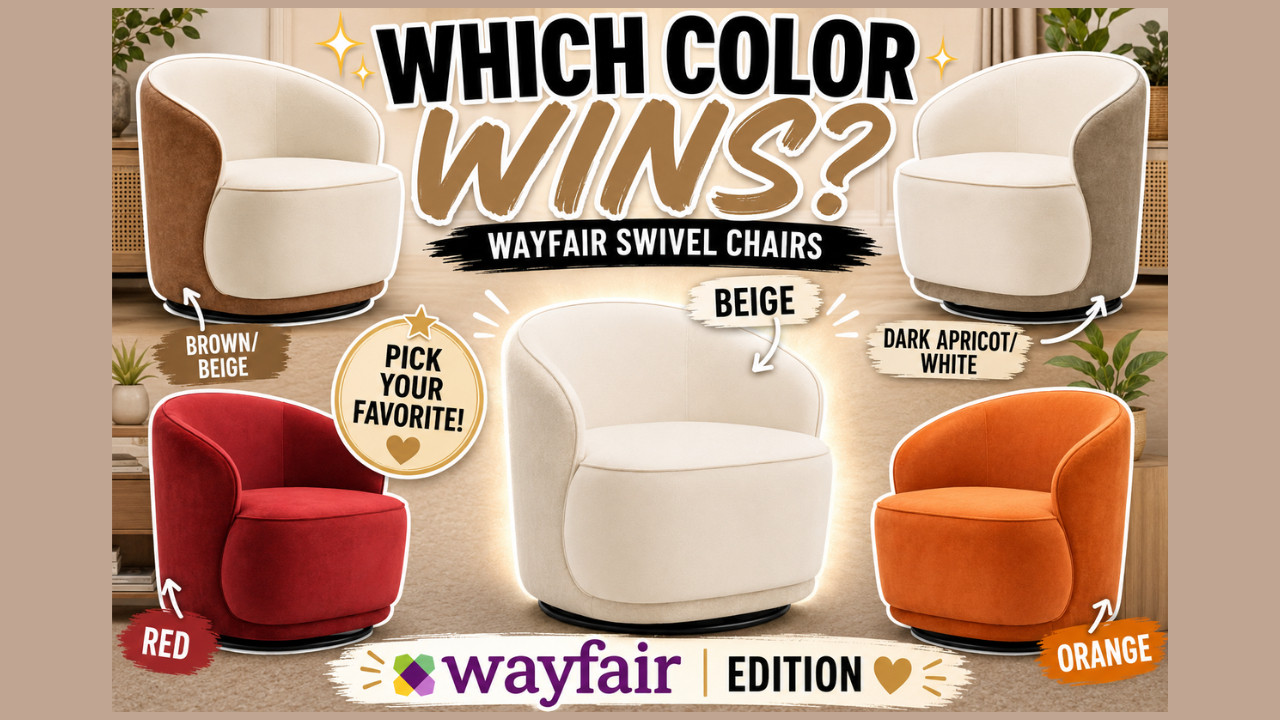 Wayfair Swivel Chairs in EVERY Color 😍 Which One Would You Choose?

If you're searching for the perfect accent chair, this Wayfair find might be exactly what your living room needs!
Today I'm sharing the Stith Velvet Upholstered Swivel Barrel Chair, available in five beautiful color options. Whether you love warm neutrals, rich jewel tones, or cozy earth tones, there's a color for every home style.
✨ Available Colors:
• Beige Velvet • Brown/Beige Velvet • Dark Apricot/White Velvet • Red Velvet • Orange Velvet
The curved barrel silhouette, swivel functionality, and plush velvet upholstery make these chairs both stylish and comfortable.
Perfect for living rooms, reading nooks, bedrooms, offices, and conversation spaces.
Shop all of my favorite Wayfair finds through my Wayfair Storefront, LTK, and ShopMy linked below.

🛍️Wayfair Storefront:
https://creatorsold.io/wayfair/joycemichelleofficial/wayfair-swivel-chairs-in-every-color-which-one


🛍️ShopMy:
https://shopmy.us/shop/collections/5613957


 🛍️LTK:



#Wayfair
#WayfairFinds
#AccentChair
#SwivelChair
#HomeDecor
#LivingRoomDecor
#InteriorDesign
#FurnitureFinds
#VelvetChair
#NeutralDecor
#HomeInspiration
#AffordableLuxury
#WayfairCreator
#LTKCreator
#Over50AndChic

wayfair swivel chair, velvet accent chair, barrel chair, swivel accent chair, wayfair furniture, accent chair ideas, living room furniture, velvet chair, beige accent chair, orange accent chair, red accent chair, neutral home decor, affordable luxury furniture, home decorating ideas, statement chair, modern living room, interior design inspiration, wayfair finds, accent seating, designer inspired furniture 

 #LTKxAbercrombie #LTKOver40 #LTKHome