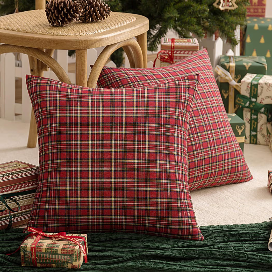 AQOTHES Pack of 2 Christmas Plaid Decorative Throw Pillow Covers Scottish Tartan Cushion Case for... | Amazon (US)