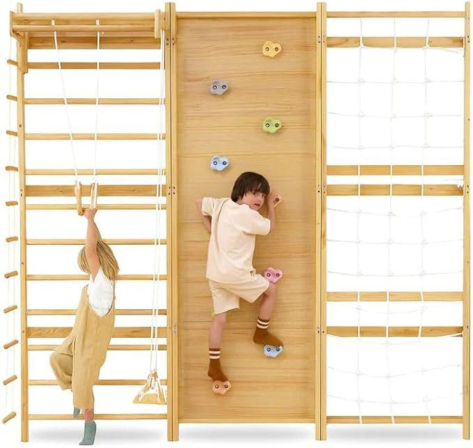 Avenlur Walnut 9-in-1 Swedish Ladder Wall Gym Kids, Indoor Climbing Wall | 2 Heights: 78.8" or 94... | Amazon (US)