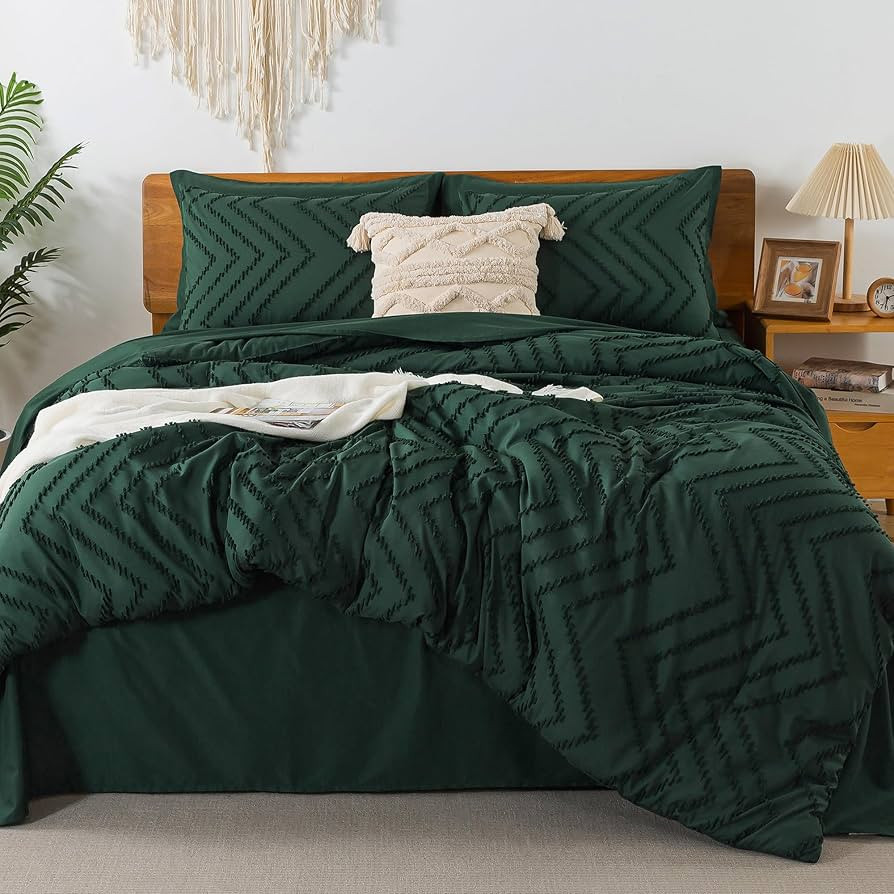 Litanika King Size Comforter Set with Sheets Dark Emerald Green - 7 Pieces Bed in a Bag King Chev... | Amazon (US)