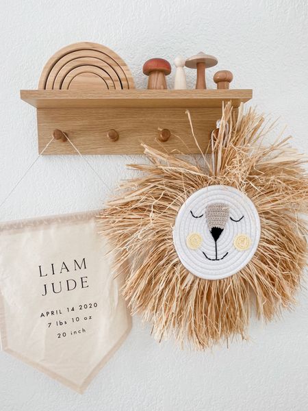 Fun kids room decor always involves shelves, hooks, some cute wood toys and a Lion head 🦁 

#LTKbaby #LTKkids #LTKhome