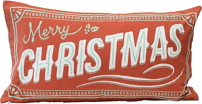 Amazon.com: Creative Co-Op 24" L x 12" H Cotton Lumbar Merry Christmas w/Reindeer Patterned Back,... | Amazon (US)