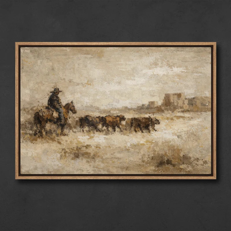 Rustic Ranch Scene with Cowboy and Cattle Framed Print Wall Art | Wayfair North America