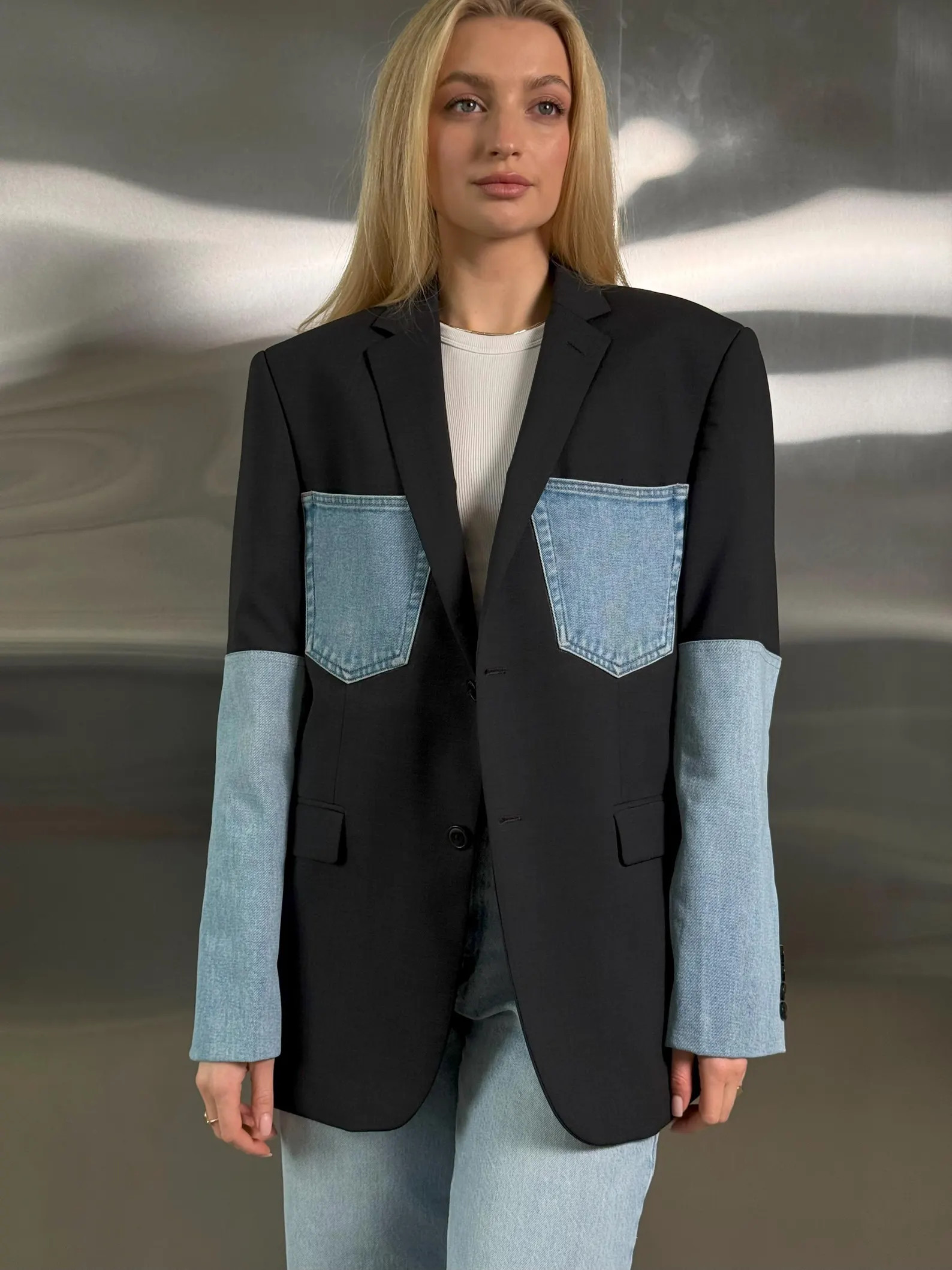 Upcycled blazer with vintage denim pockets and sleeves | Etsy (US)