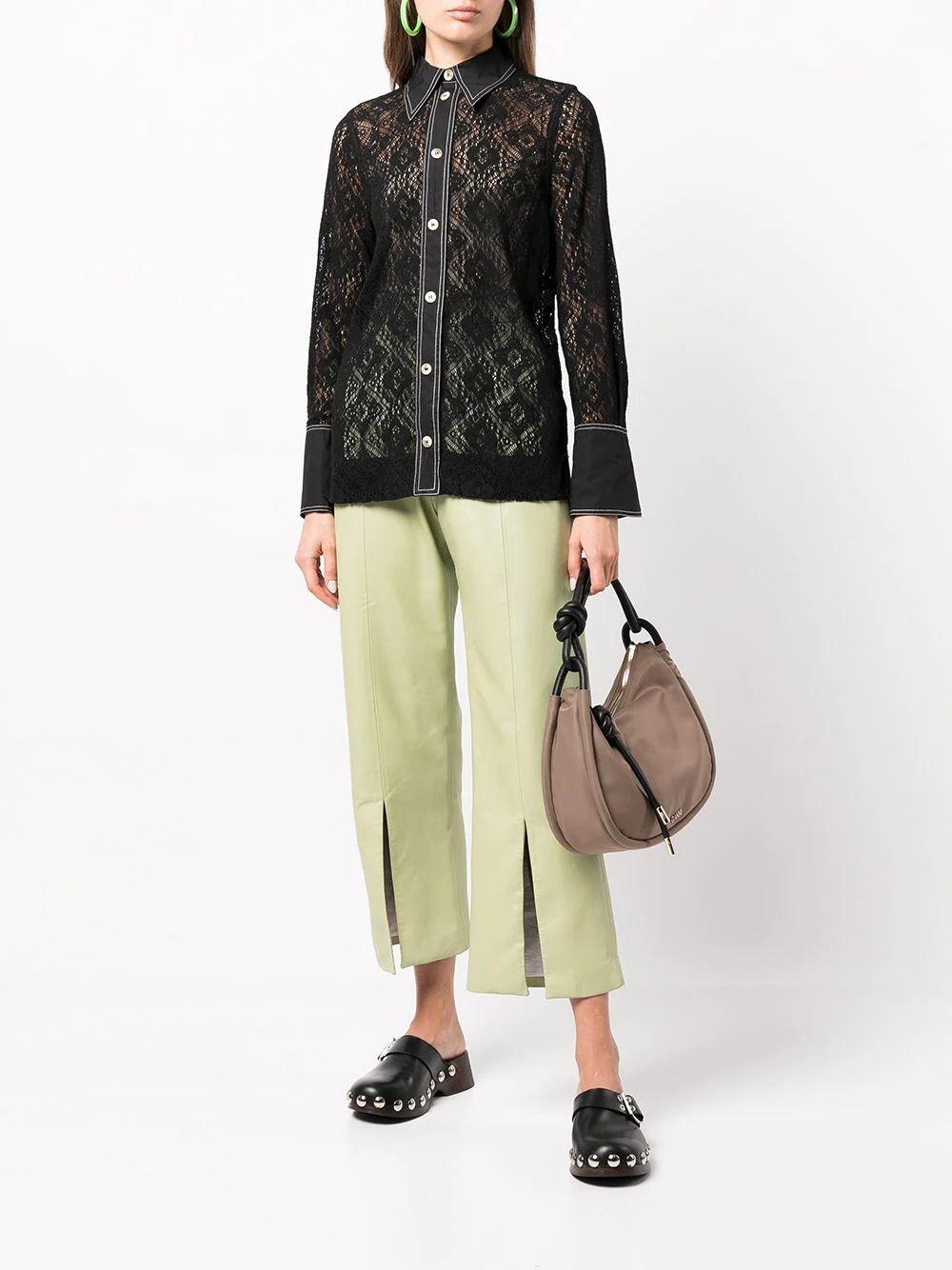 GANNI Lace long-sleeve Shirt - Farfetch | Farfetch Global