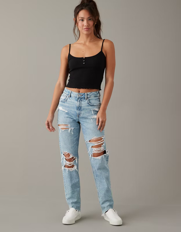 AE Strigid Ripped Mom Jean | American Eagle Outfitters (US & CA)