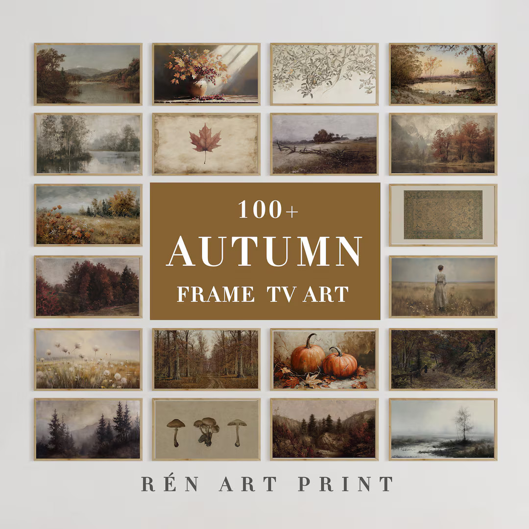 Fall Frame TV Art Set | Autumn Frame TV Art Bundle | Vintage Fall Landscape Paintings | Autumn Sa... | Etsy (US)